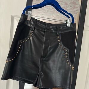 Western Black Faux Leather Gold studded high waisted shorts